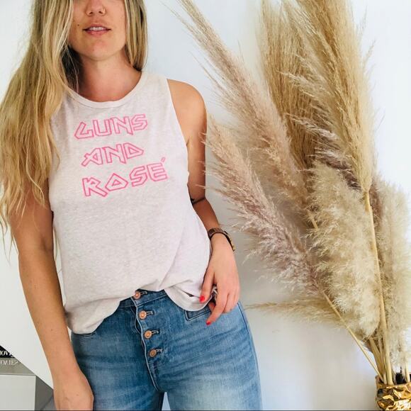 NEW SUGAR REVOLVE Guns and Rosé Screen Print Slub Sheer Muscle Tee Tank Top L - Picture 1 of 8